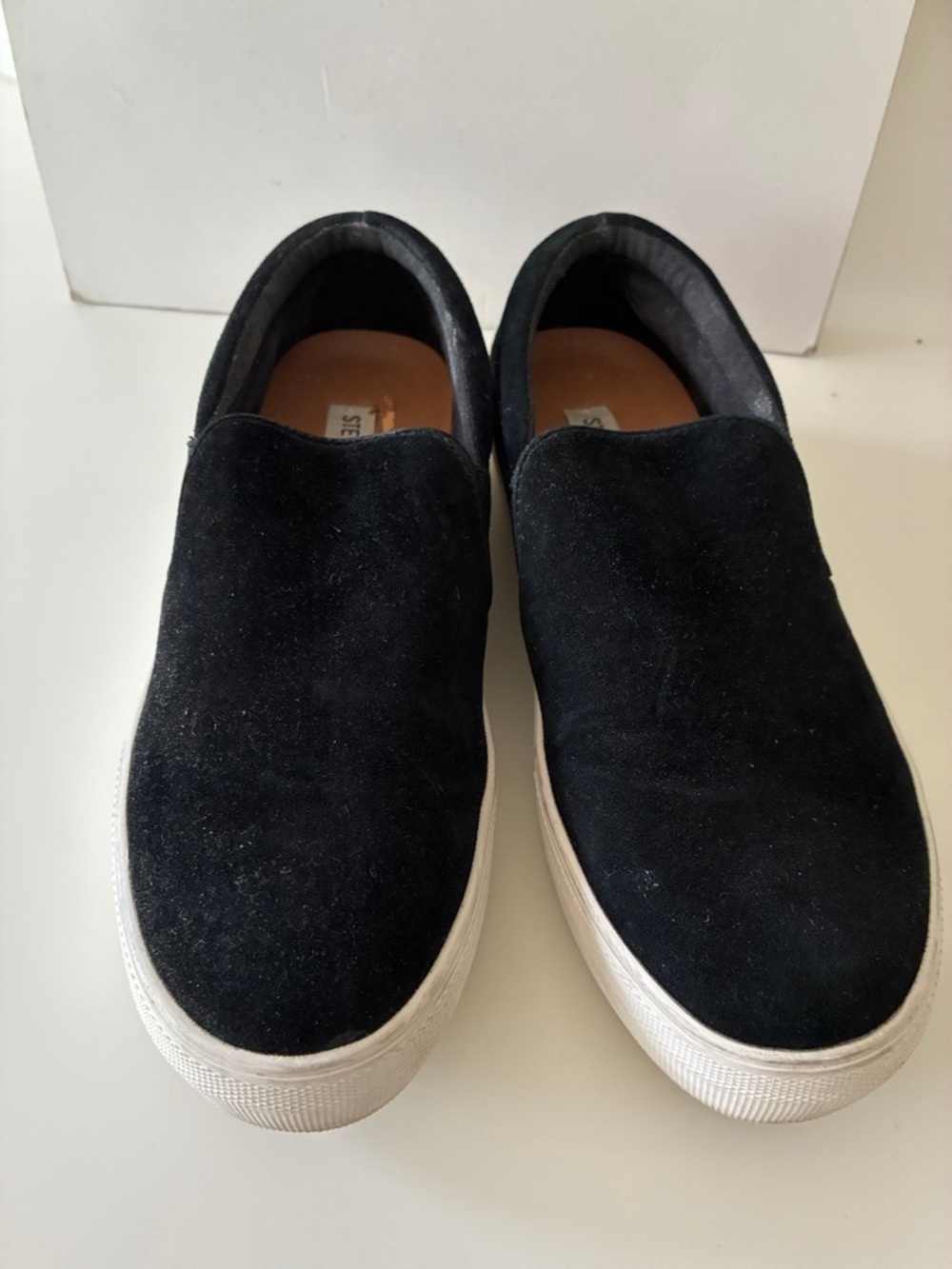 Steve Madden Black Suede Slip-On Sneakers with White Sole